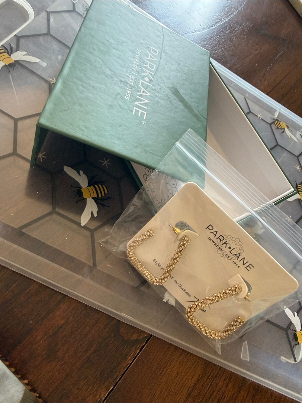 Park Lane Gold Rhinestone Square Hoop Earrings